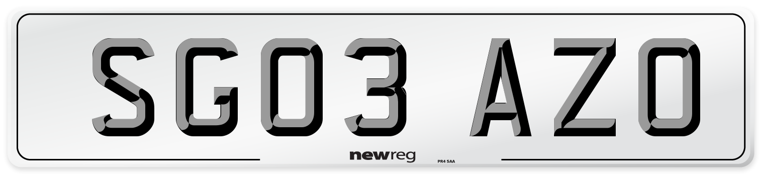 SG03 AZO Number Plate from New Reg